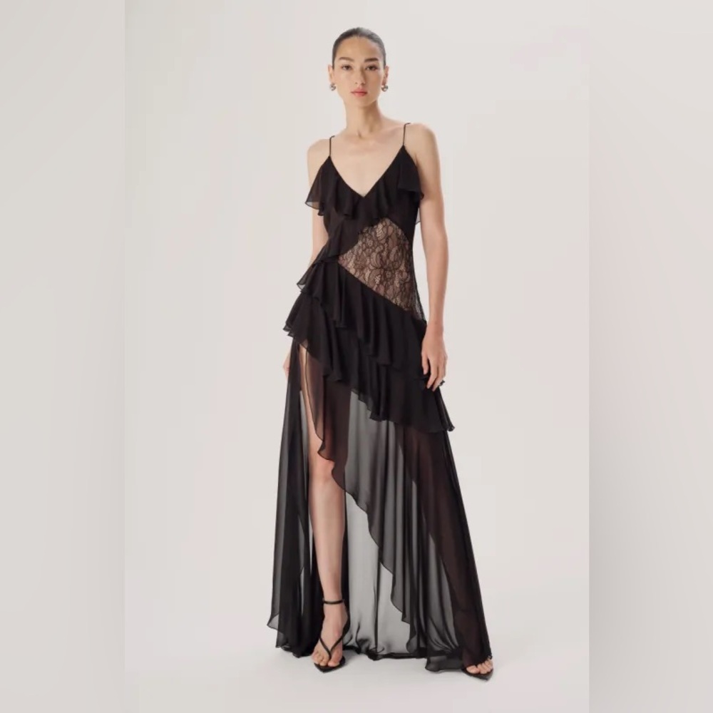 BNWT Ronny Kobo Luke M dress black ruffle tiered lace gown unworn - Picture 2 of 3